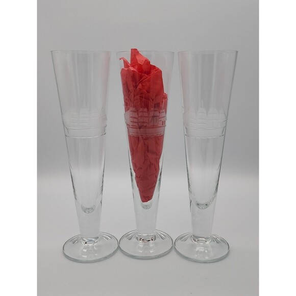 VTG Crystal Etched Pilsner Glasses Clipper Sailing Ship 10 1/8" 1979 Set of 3 - Picture 11 of 12